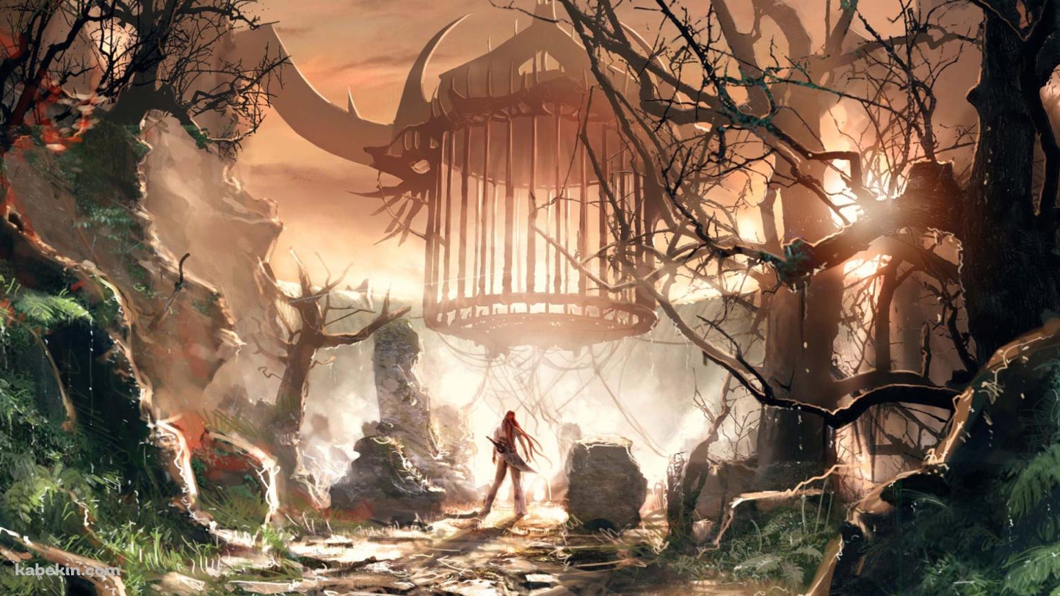 荒野に立つナリコの後ろ姿 / Heavenly Sword 〜ヘブンリーソード〜の壁紙(1536px x 864px) 高画質 PC・デスクトップ用