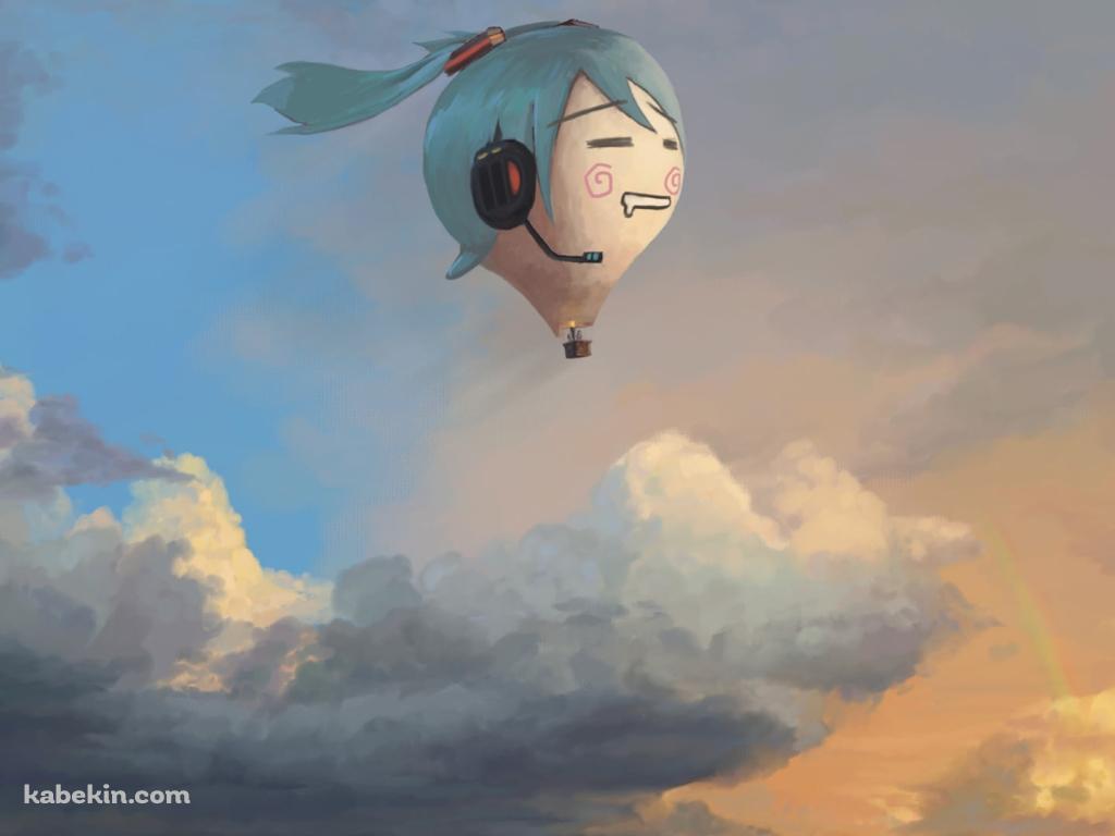 空飛ぶ初音ミクの顔の気球 / ボーカロイドの壁紙(1024px x 768px) 高画質 PC・デスクトップ用