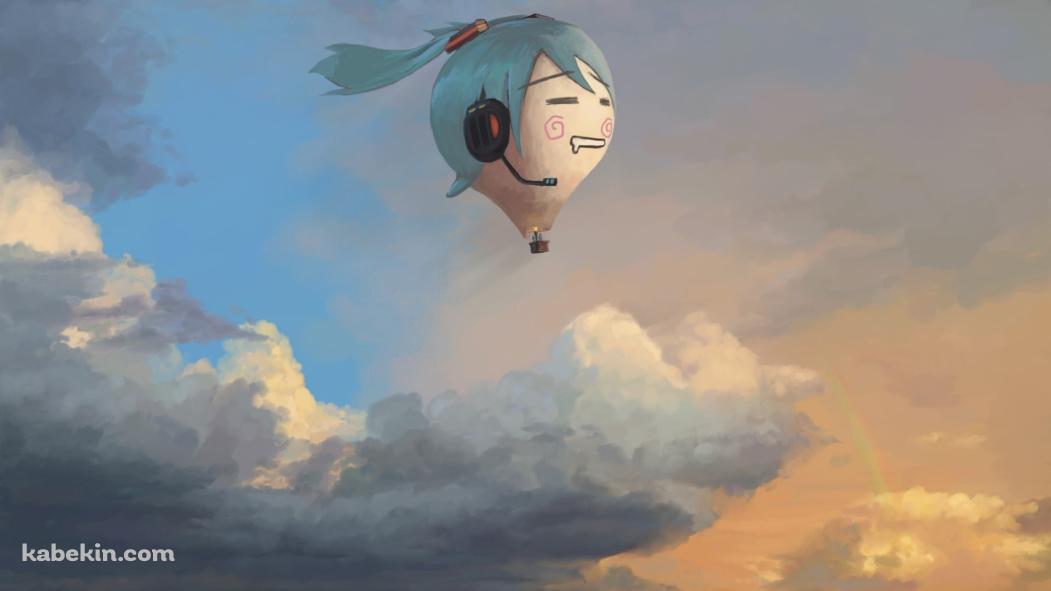 空飛ぶ初音ミクの顔の気球 / ボーカロイドの壁紙(1051px x 591px) 高画質 PC・デスクトップ用