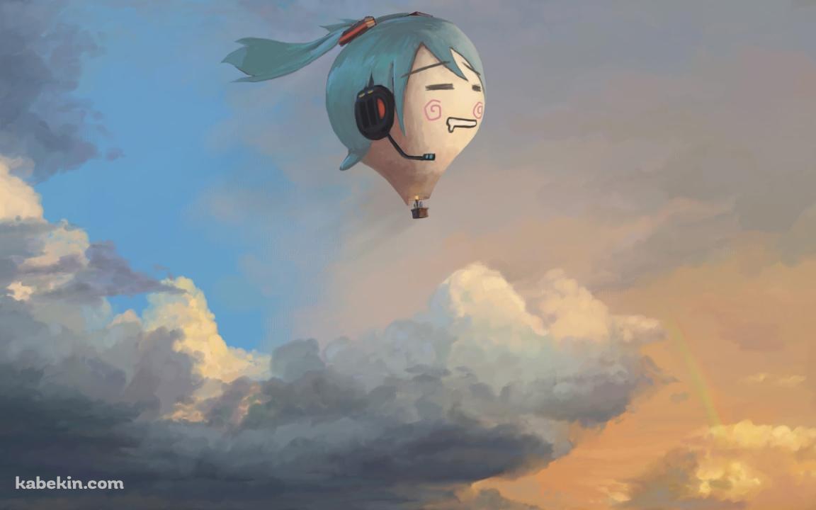 空飛ぶ初音ミクの顔の気球 / ボーカロイドの壁紙(1152px x 720px) 高画質 PC・デスクトップ用