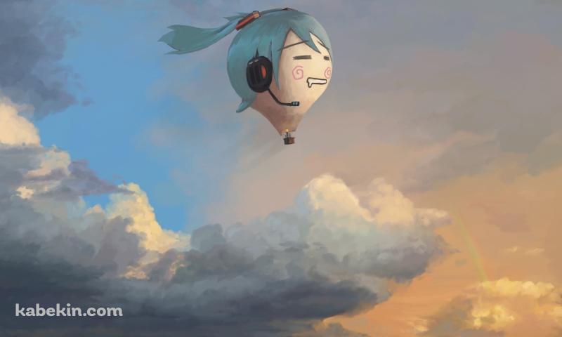 空飛ぶ初音ミクの顔の気球 / ボーカロイドの壁紙(800px x 480px) 高画質 PC・デスクトップ用