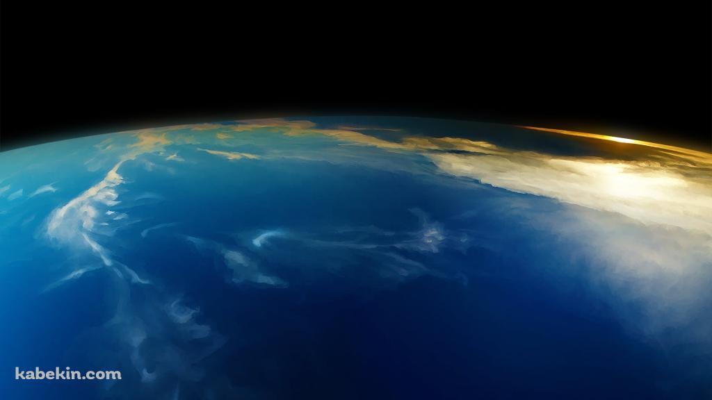 端が金色に染まる大気圏から見る地球の壁紙(1024px x 576px) 高画質 PC・デスクトップ用