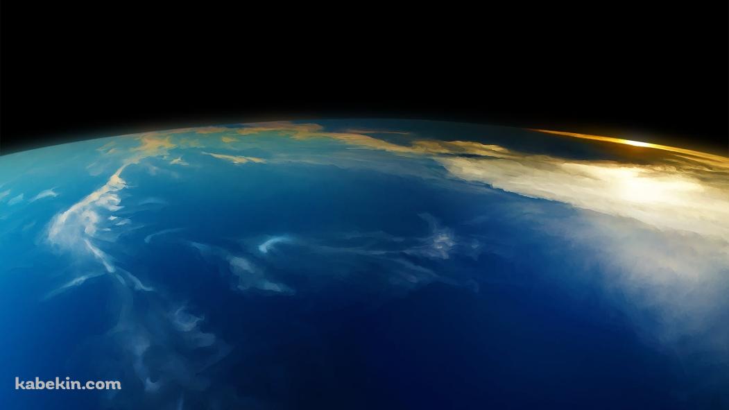 端が金色に染まる大気圏から見る地球の壁紙(1051px x 591px) 高画質 PC・デスクトップ用