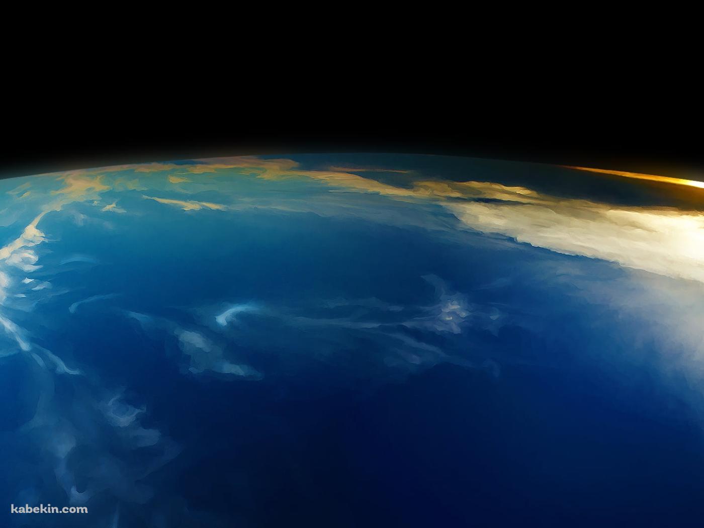 端が金色に染まる大気圏から見る地球の壁紙(1400px x 1050px) 高画質 PC・デスクトップ用