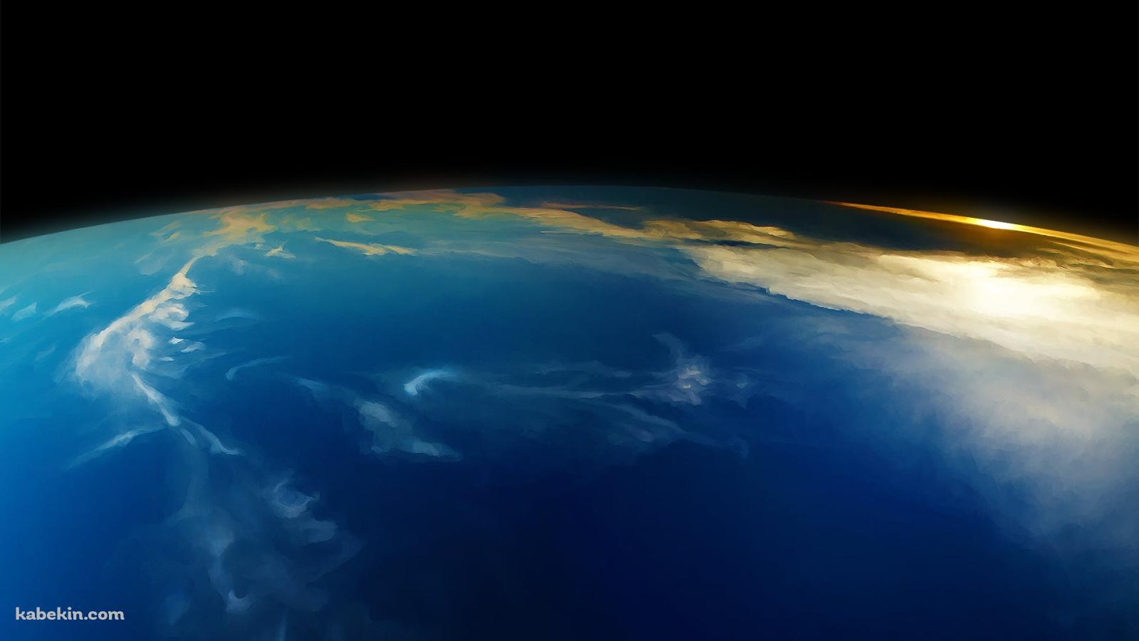 端が金色に染まる大気圏から見る地球の壁紙(1600px x 900px) 高画質 PC・デスクトップ用