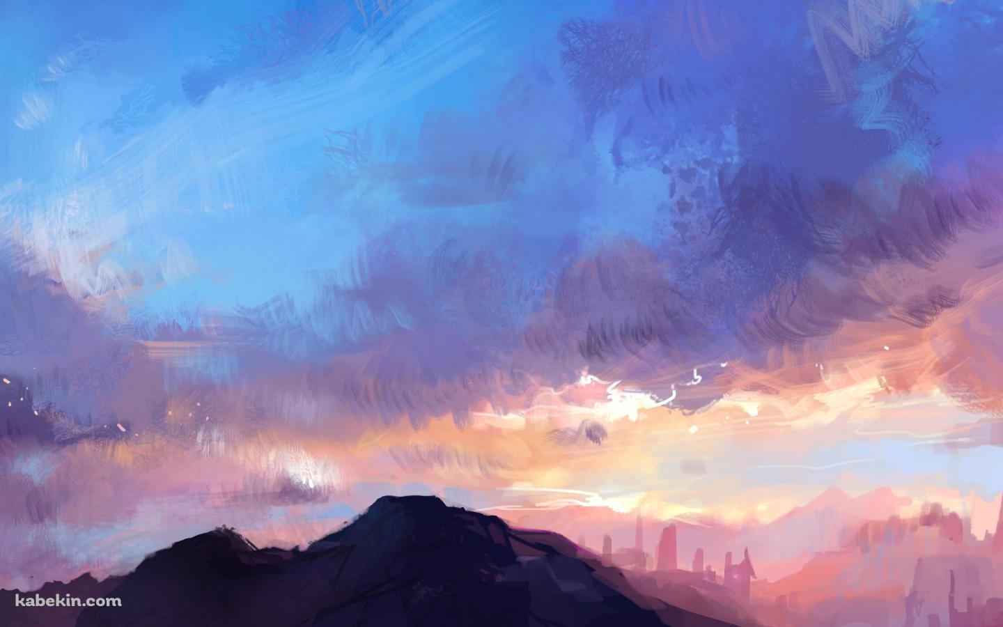 ラフスケッチ / 山と青い空 / 夕暮れの壁紙(1440px x 900px) 高画質 PC・デスクトップ用