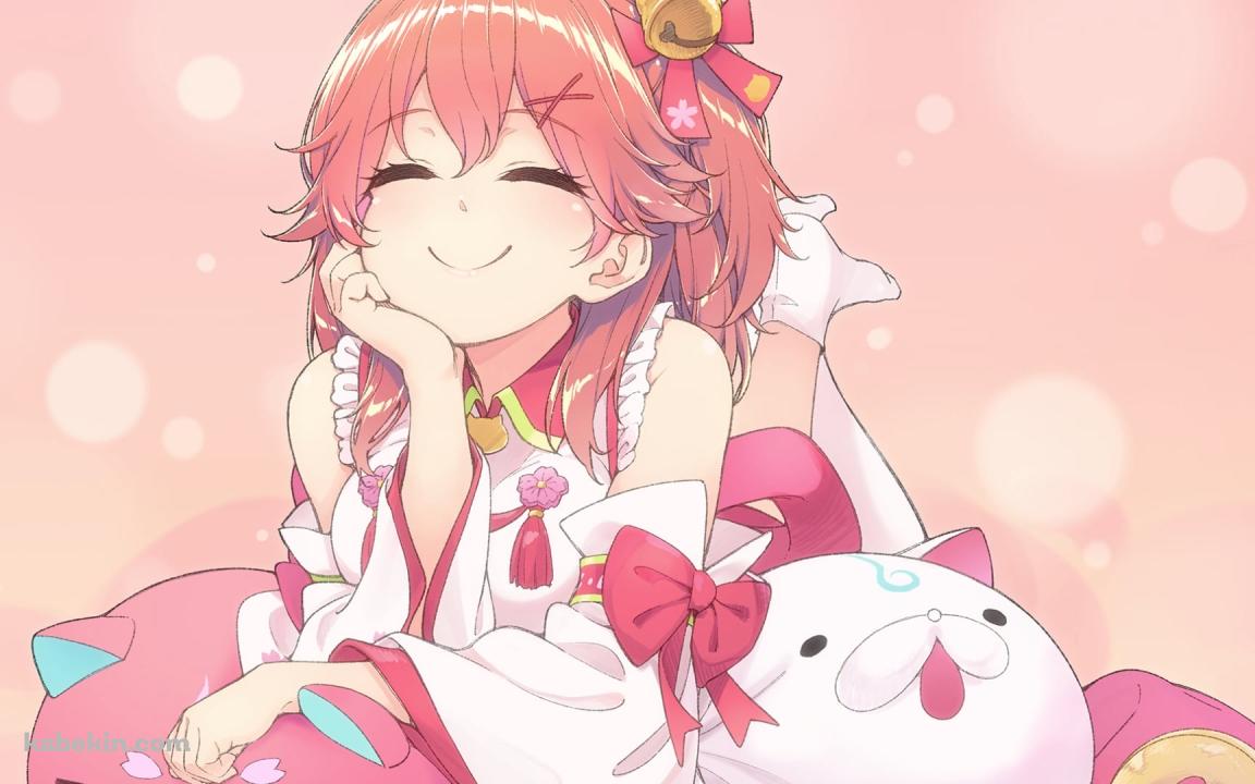 寝そべり満面の笑みのさくらみこ / ホロライブ / バーチャルYouTuber / Vtuberの壁紙(1152px x 720px) 高画質 PC・デスクトップ用