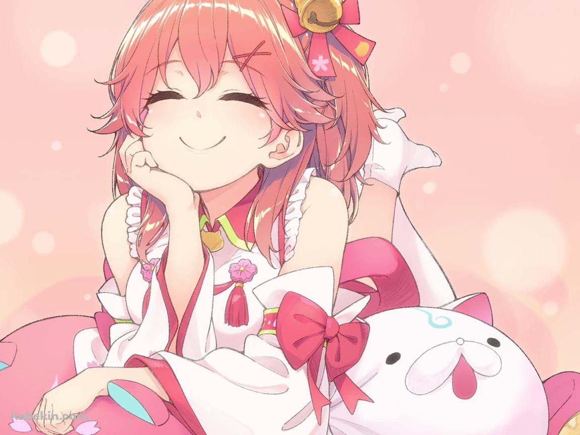 寝そべり満面の笑みのさくらみこ / ホロライブ / バーチャルYouTuber / Vtuberの壁紙(1152px x 864px) 高画質 PC・デスクトップ用