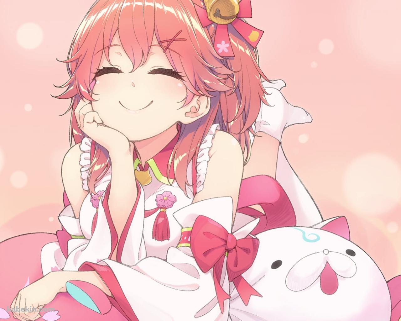 寝そべり満面の笑みのさくらみこ / ホロライブ / バーチャルYouTuber / Vtuberの壁紙(1280px x 1024px) 高画質 PC・デスクトップ用