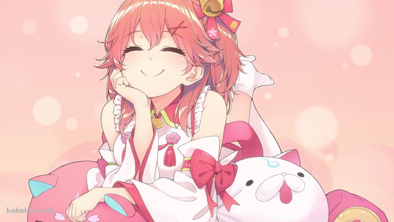 寝そべり満面の笑みのさくらみこ / ホロライブ / バーチャルYouTuber / Vtuberの壁紙(1280px x 720px) 高画質 PC・デスクトップ用