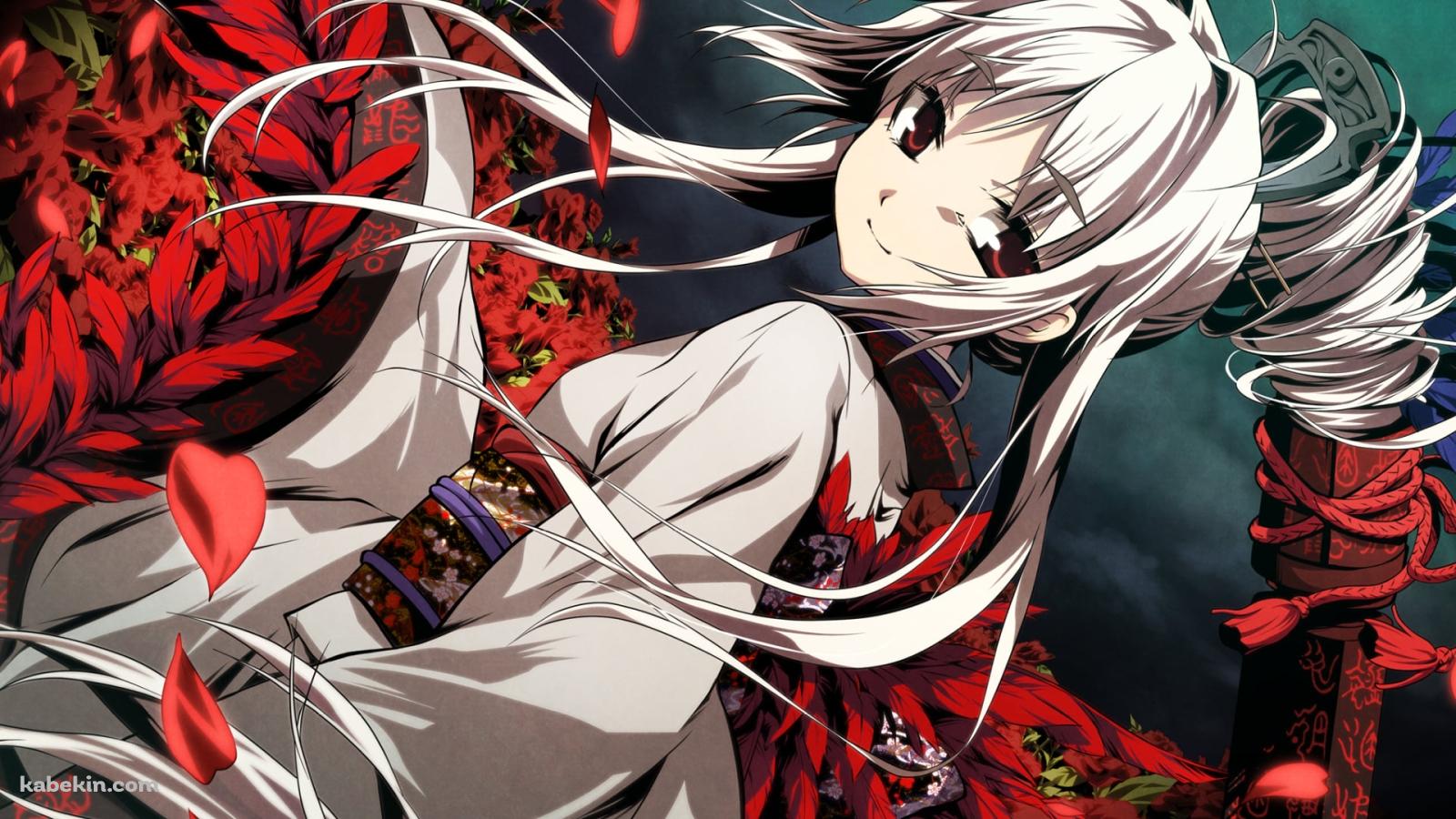 赤い花と凶月咲耶 / 神咒神威神楽の壁紙(1600px x 900px) 高画質 PC・デスクトップ用