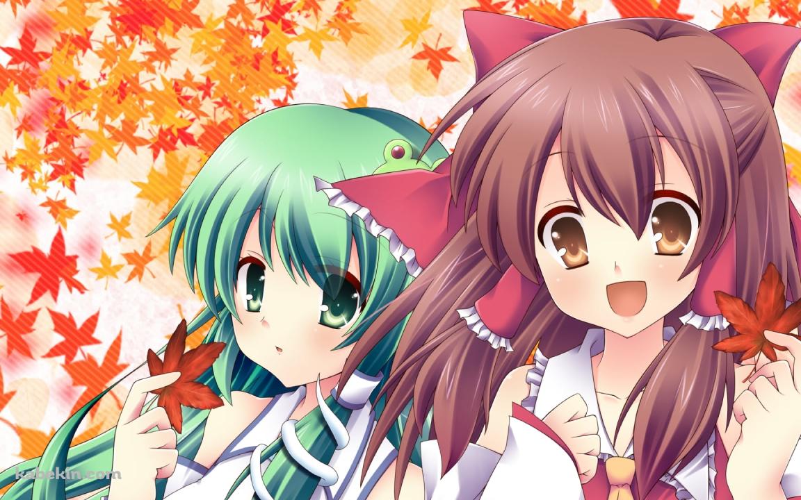 紅葉と博麗霊夢と東風谷早苗 / 東方の壁紙(1152px x 720px) 高画質 PC・デスクトップ用