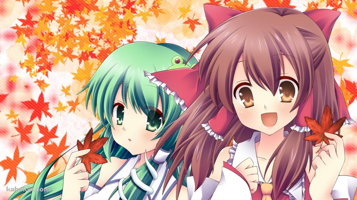 紅葉と博麗霊夢と東風谷早苗 / 東方の壁紙(1242px x 698px) 高画質 PC・デスクトップ用