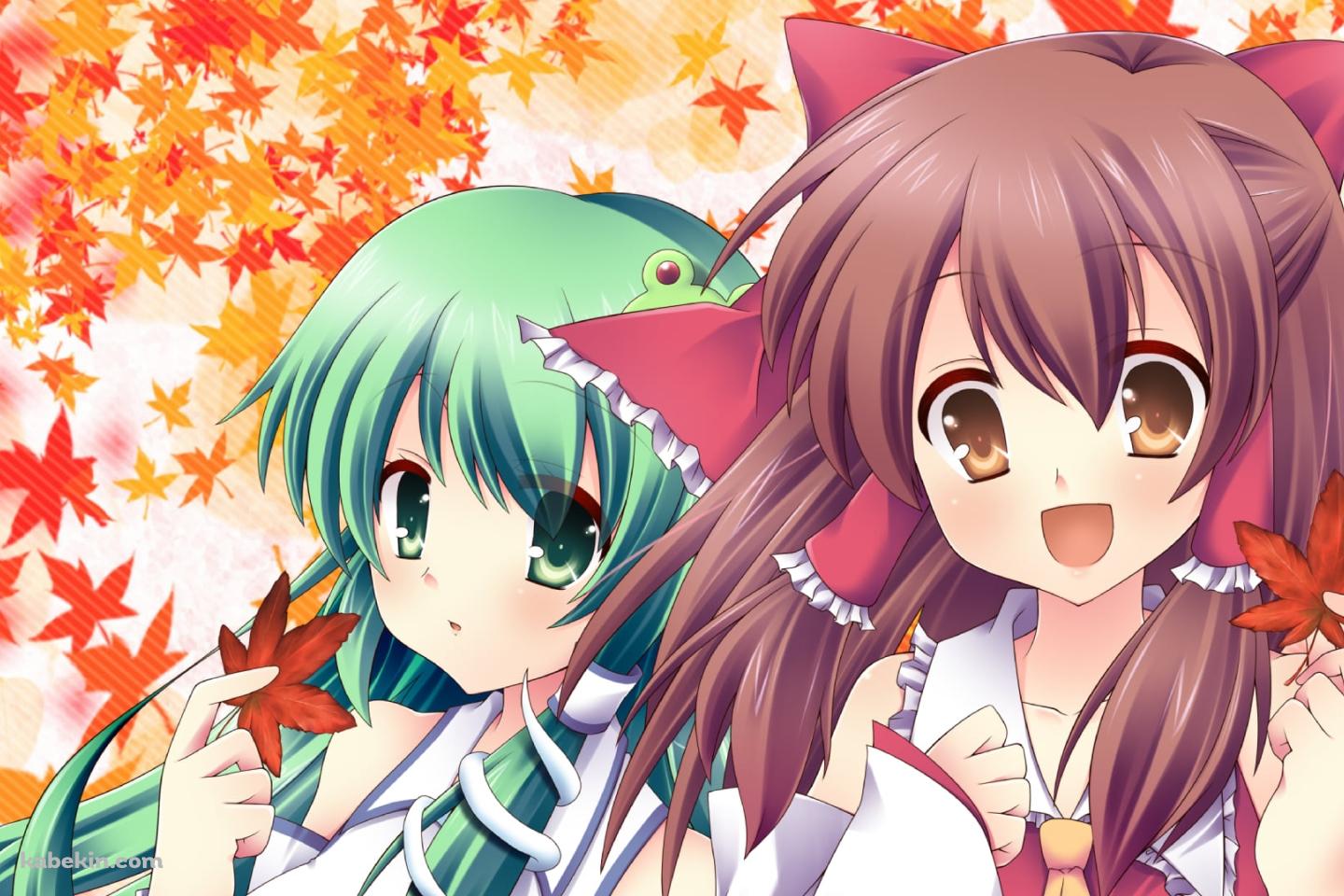 紅葉と博麗霊夢と東風谷早苗 / 東方の壁紙(1440px x 960px) 高画質 PC・デスクトップ用