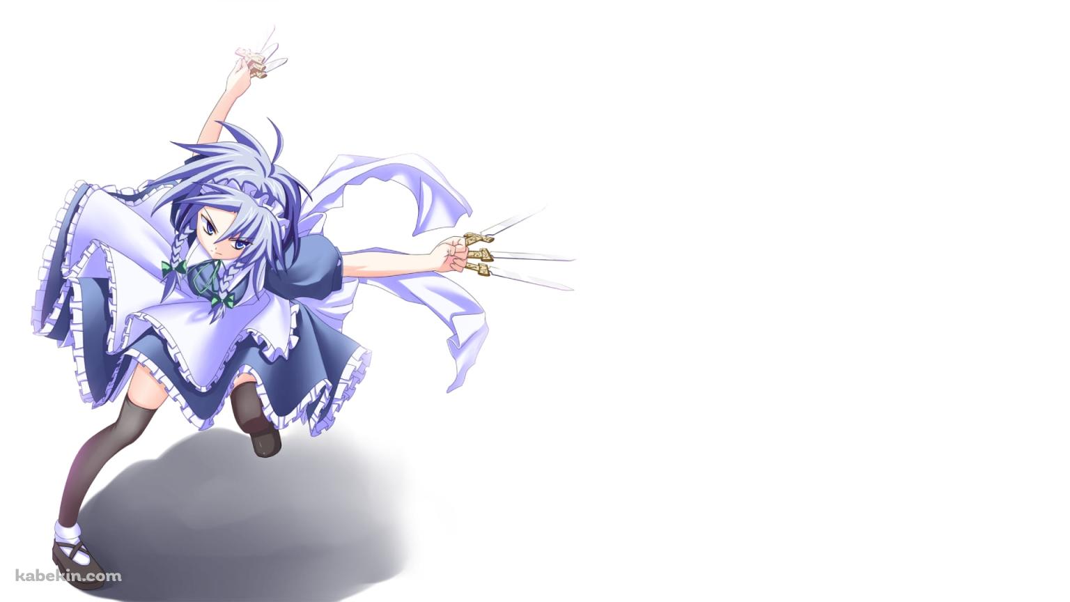 両手に武器を持つかっこいい十六夜咲夜 / 東方の壁紙(1536px x 864px) 高画質 PC・デスクトップ用