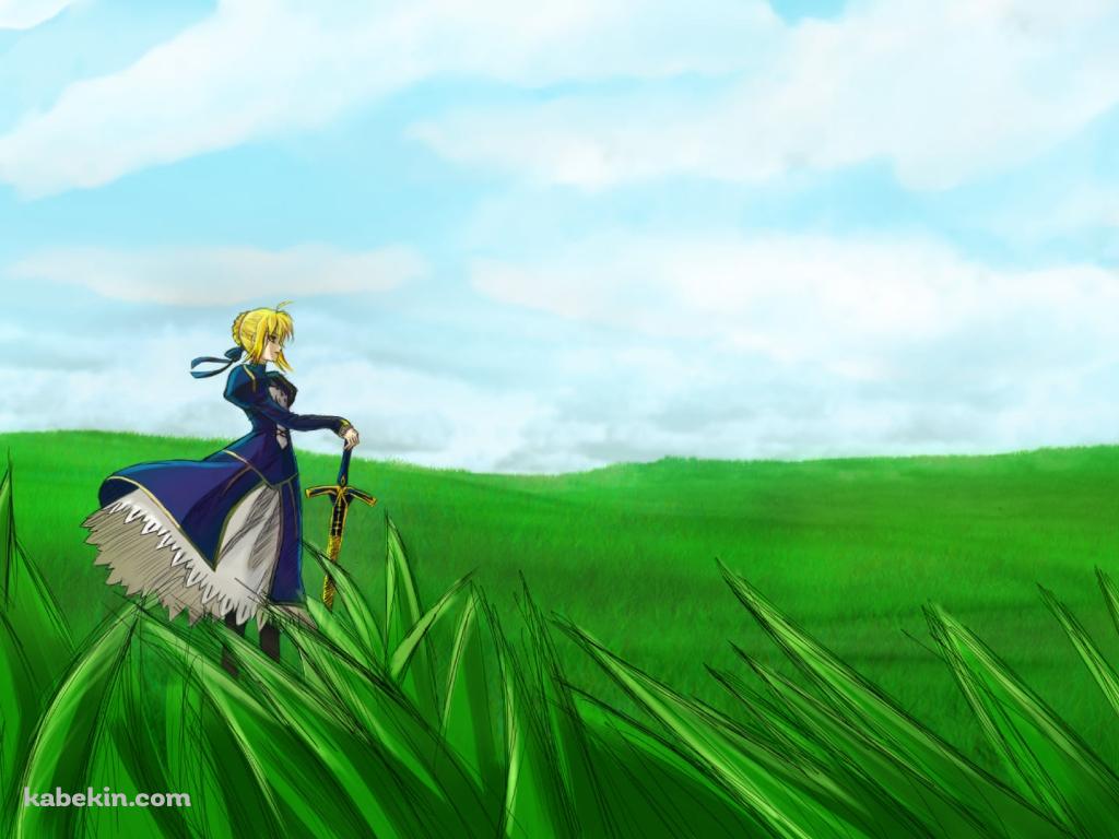 綺麗な緑の草原に立つセイバー / Fateの壁紙(1024px x 768px) 高画質 PC・デスクトップ用