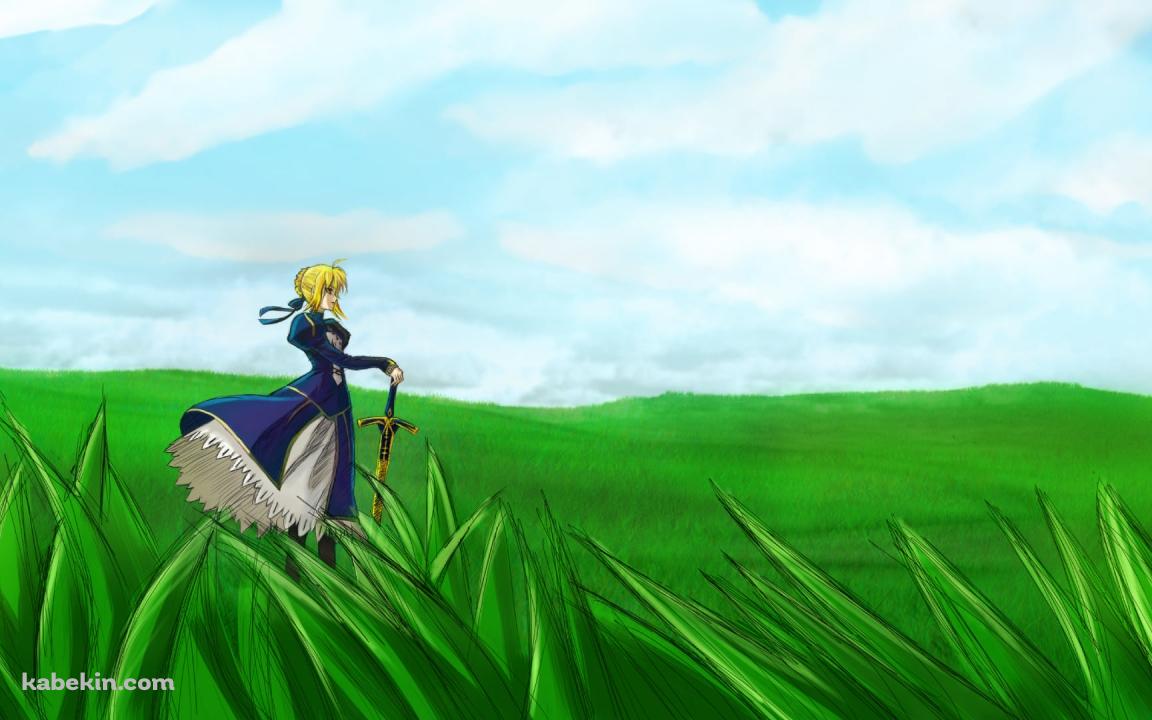 綺麗な緑の草原に立つセイバー / Fateの壁紙(1152px x 720px) 高画質 PC・デスクトップ用