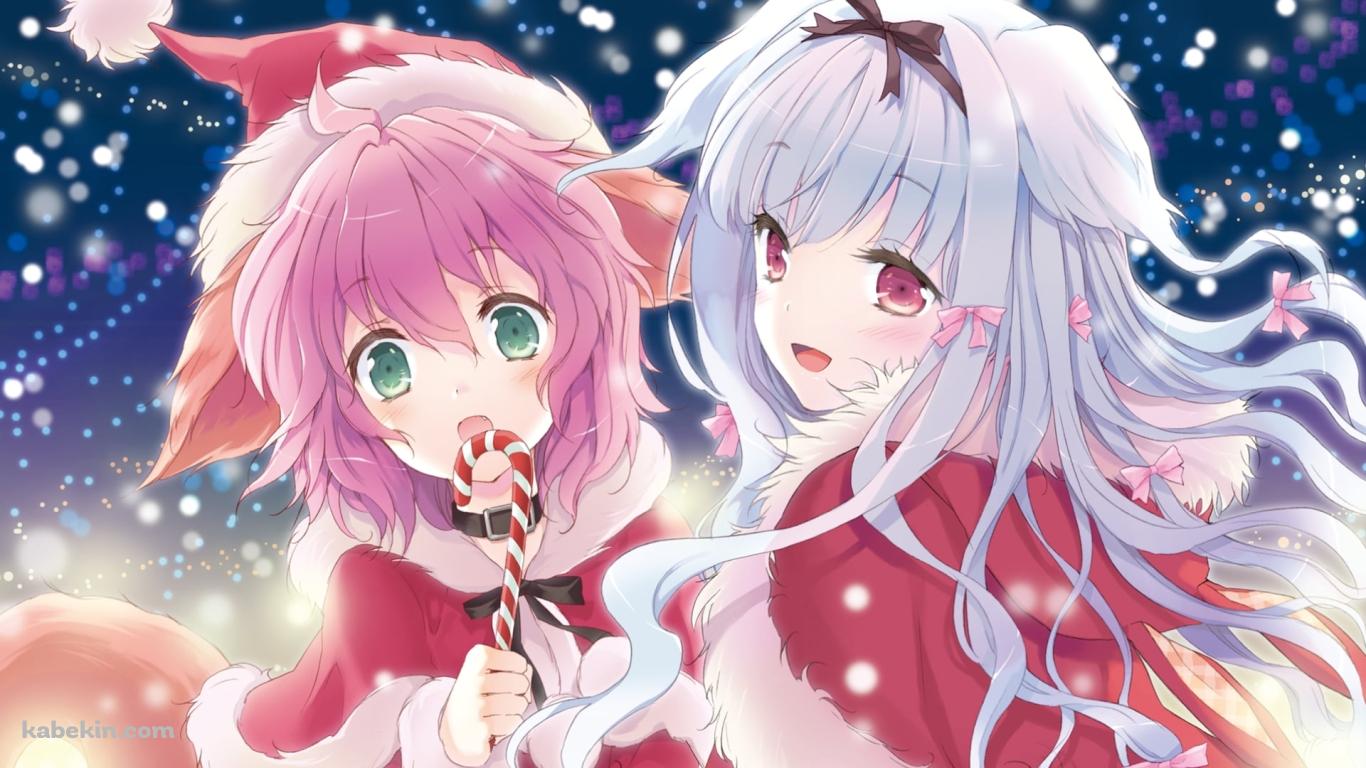 サンタコスのワンコとリリー / クリスマス / Wanko to Lilyの壁紙(1366px x 768px) 高画質 PC・デスクトップ用