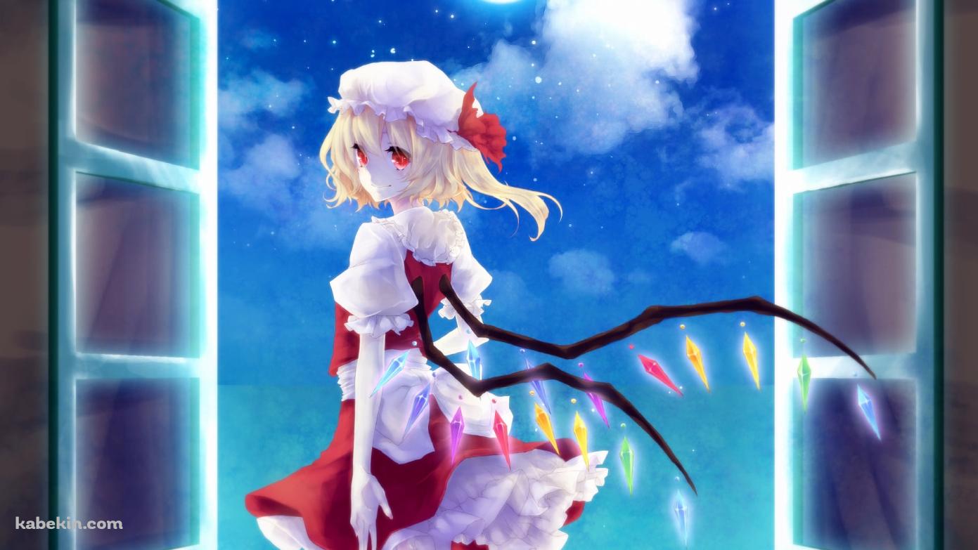 月明りの下、こちらに振り返るフランドール・スカーレット / 東方の壁紙(1391px x 783px) 高画質 PC・デスクトップ用