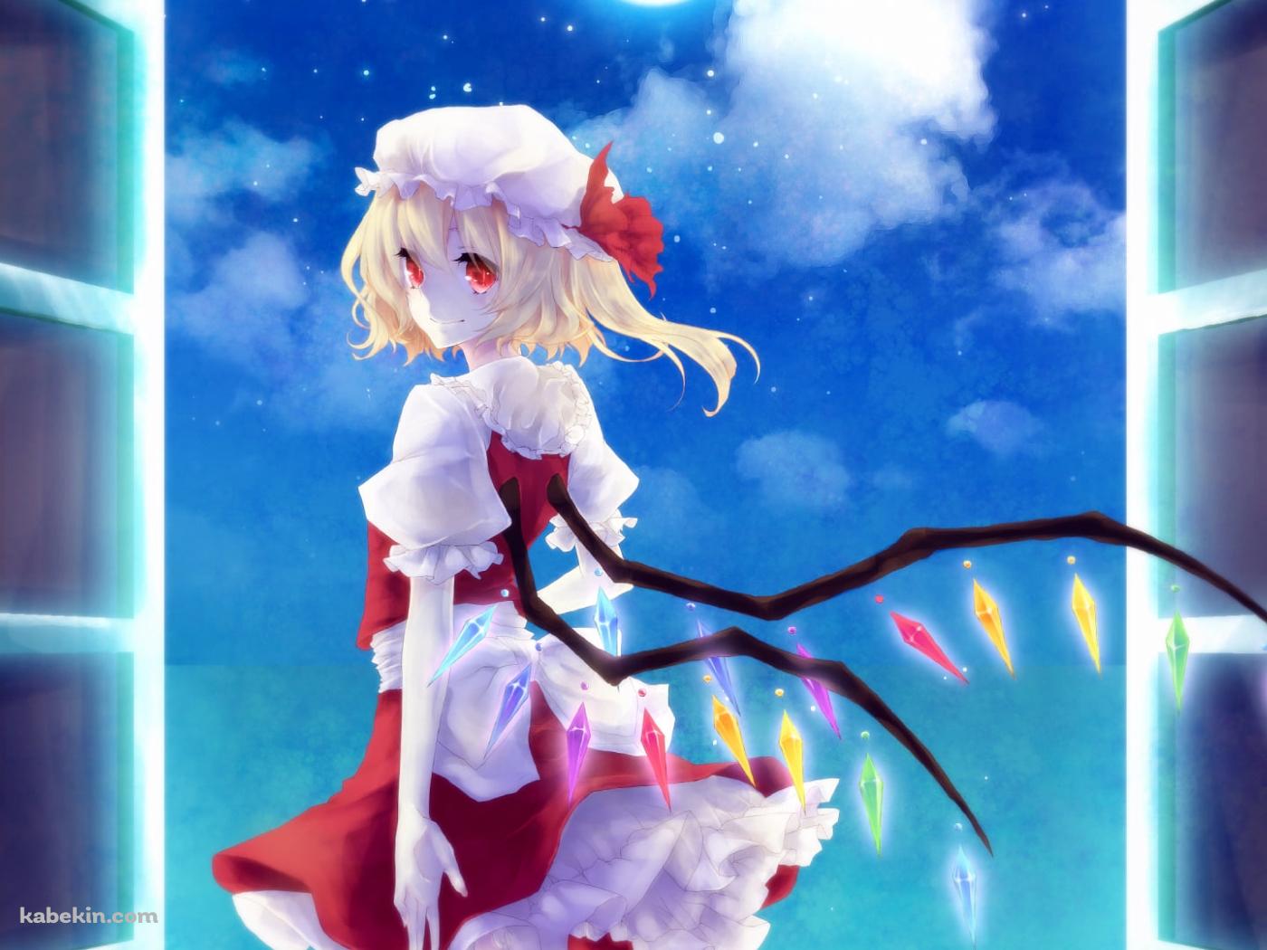 月明りの下、こちらに振り返るフランドール・スカーレット / 東方の壁紙(1400px x 1050px) 高画質 PC・デスクトップ用