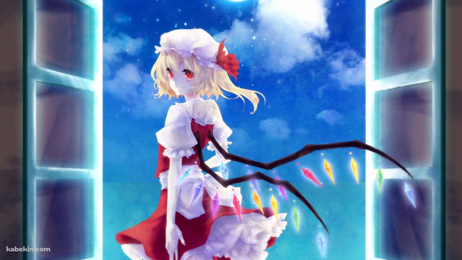 月明りの下、こちらに振り返るフランドール・スカーレット / 東方の壁紙(1600px x 900px) 高画質 PC・デスクトップ用