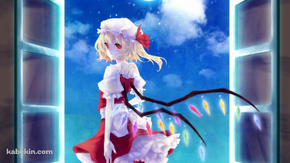 月明りの下、こちらに振り返るフランドール・スカーレット / 東方の壁紙(960px x 540px) 高画質 PC・デスクトップ用