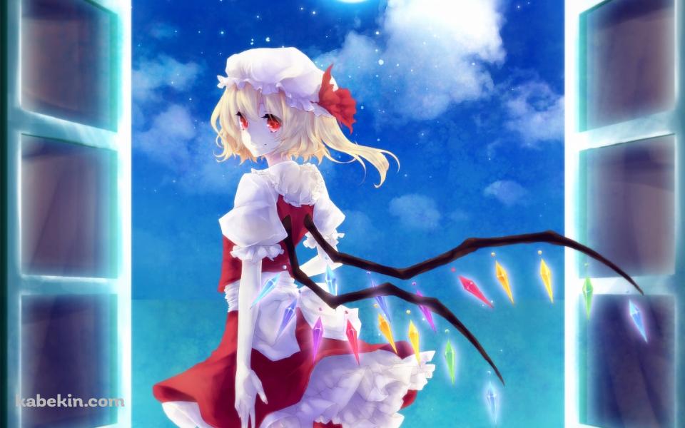 月明りの下、こちらに振り返るフランドール・スカーレット / 東方の壁紙(960px x 600px) 高画質 PC・デスクトップ用