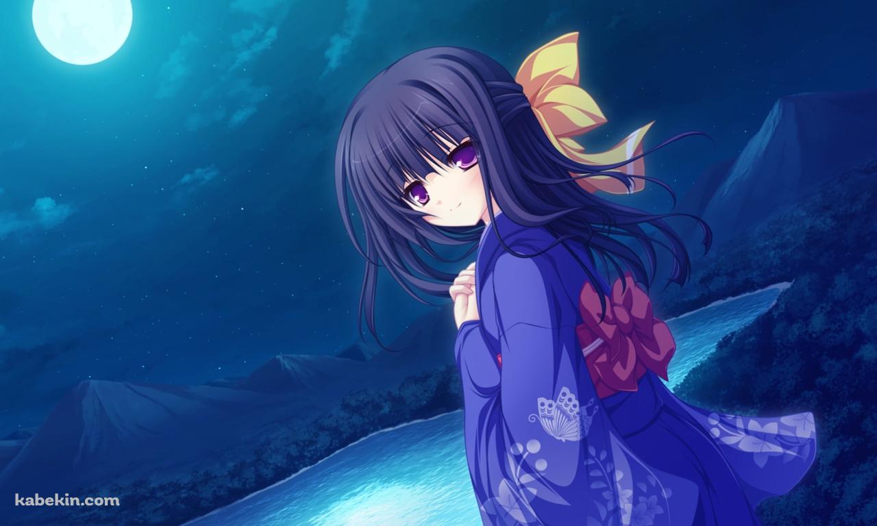 湖畔に立つ紫の着物を着た水無瀬 紫 / Lunaris Filiaの壁紙(1280px x 768px) 高画質 PC・デスクトップ用