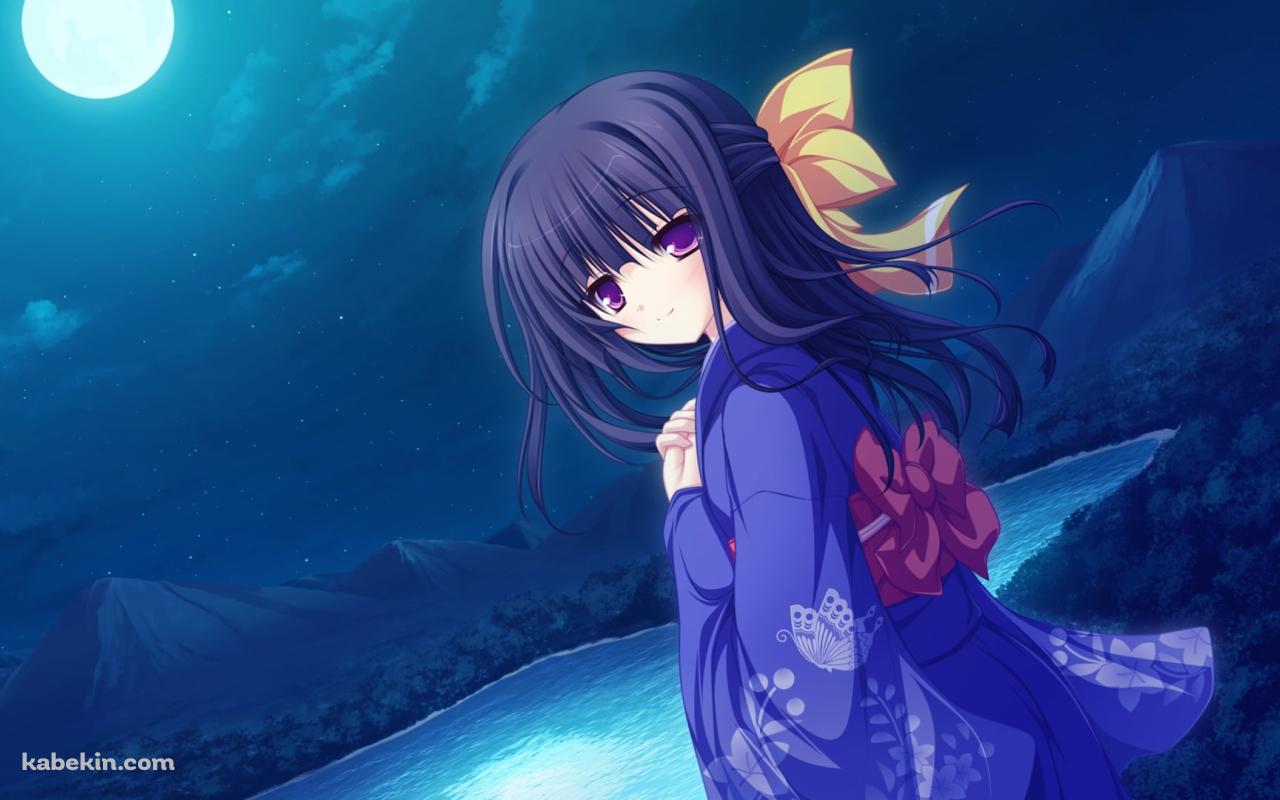 湖畔に立つ紫の着物を着た水無瀬 紫 / Lunaris Filiaの壁紙(1280px x 800px) 高画質 PC・デスクトップ用