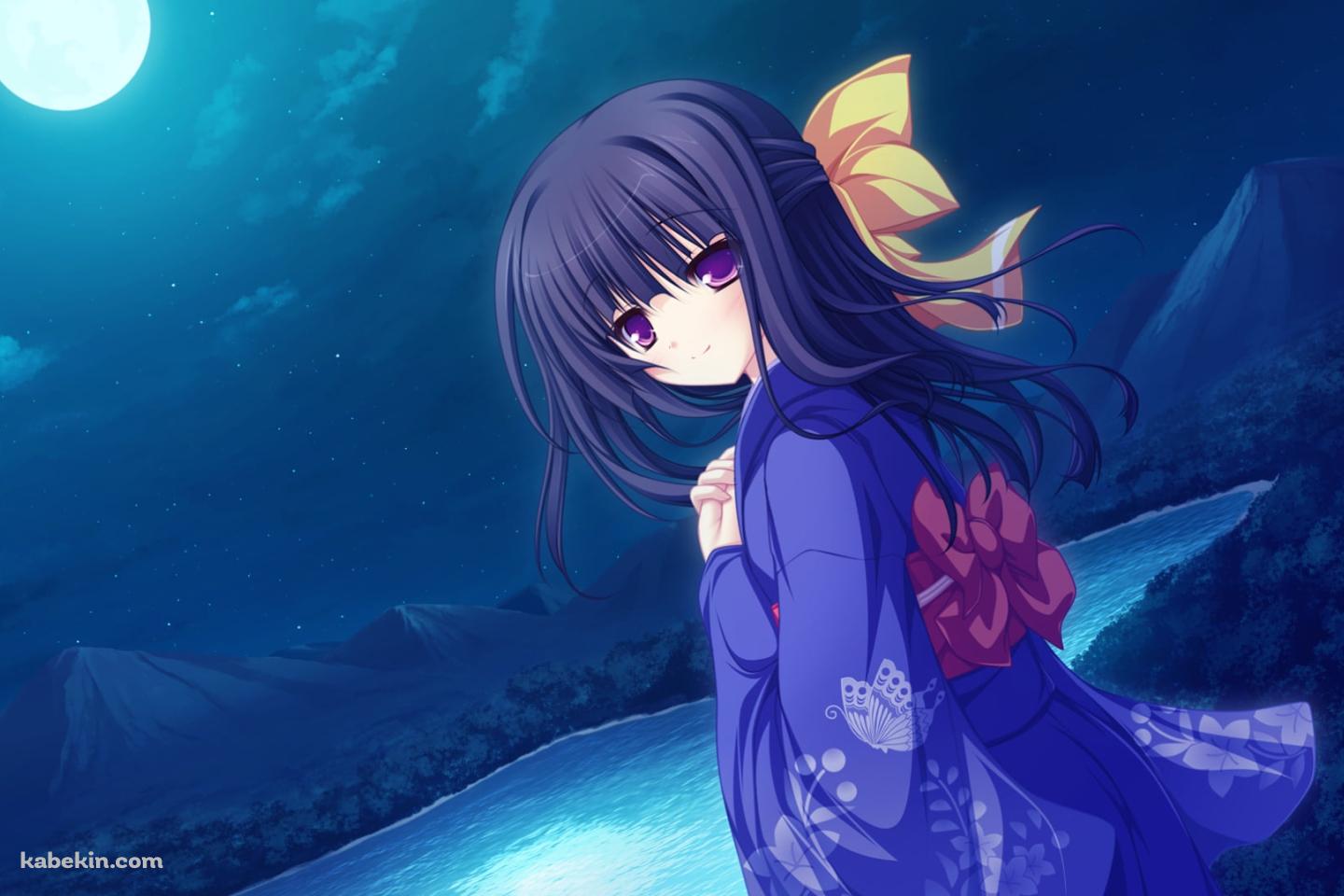 湖畔に立つ紫の着物を着た水無瀬 紫 / Lunaris Filiaの壁紙(1440px x 960px) 高画質 PC・デスクトップ用