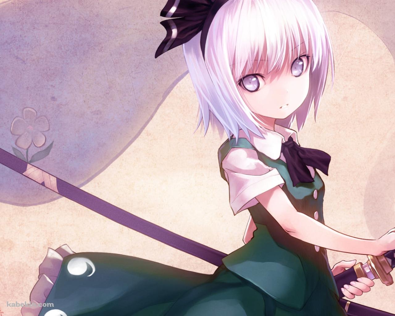 刀に手をかけるかっこいい魂魄妖夢 / 半霊 / 東方の壁紙(1280px x 1024px) 高画質 PC・デスクトップ用