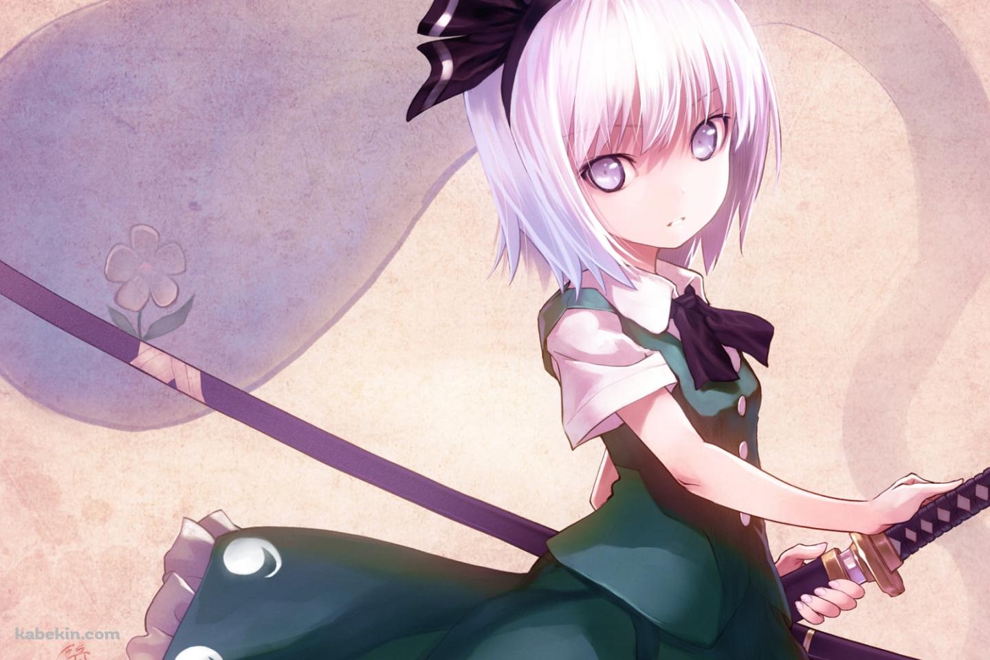 刀に手をかけるかっこいい魂魄妖夢 / 半霊 / 東方の壁紙(1440px x 960px) 高画質 PC・デスクトップ用