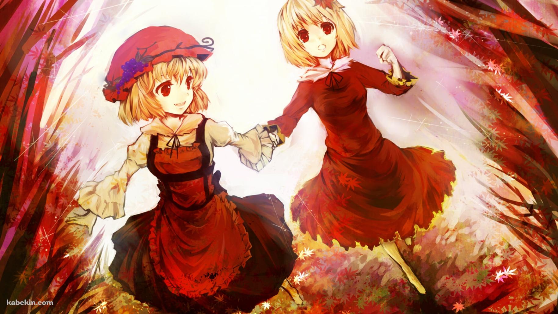 手をつないで走る秋穣子と秋静葉 / 東方の壁紙(1829px x 1029px) 高画質 PC・デスクトップ用