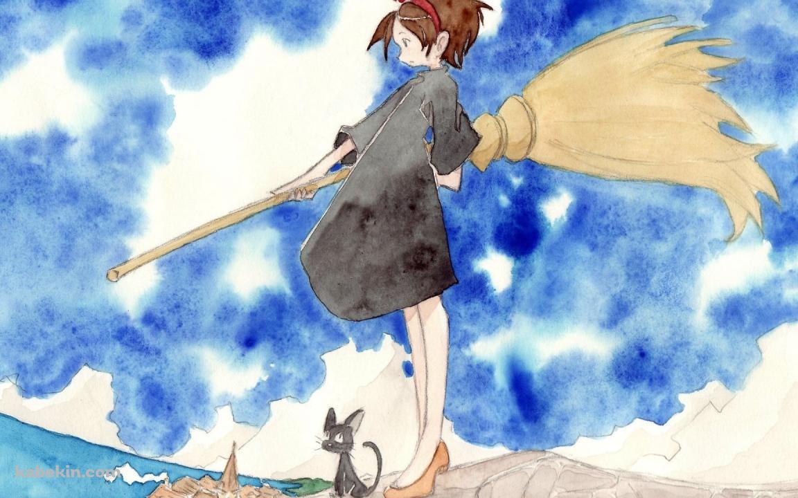 海沿いの岸に立つキキとジジ / 水彩 / ジブリの壁紙(1152px x 720px) 高画質 PC・デスクトップ用