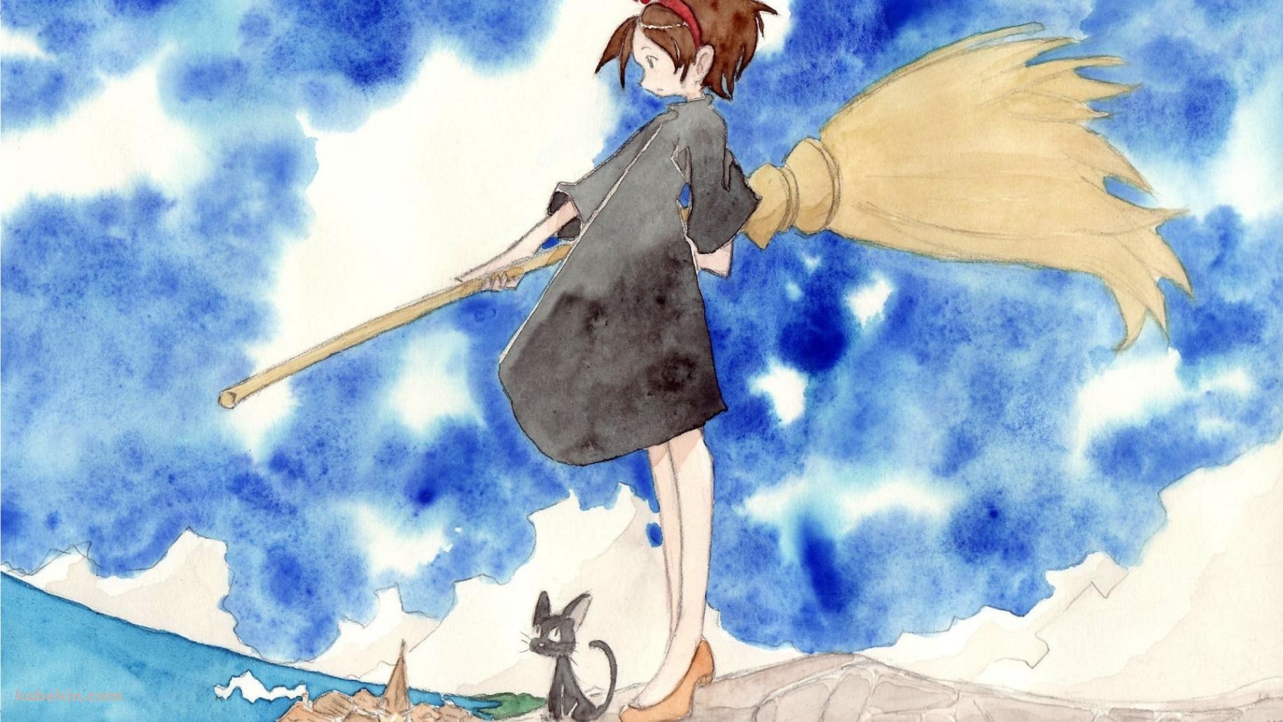 海沿いの岸に立つキキとジジ / 水彩 / ジブリの壁紙(1829px x 1029px) 高画質 PC・デスクトップ用