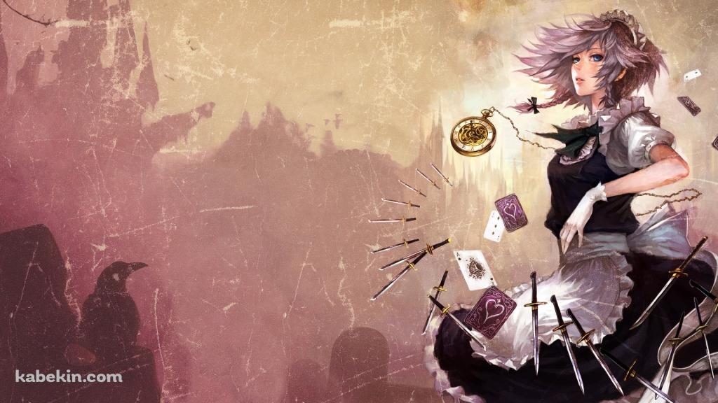 懐中時計をつけた十六夜咲夜 / 東方の壁紙(1024px x 576px) 高画質 PC・デスクトップ用