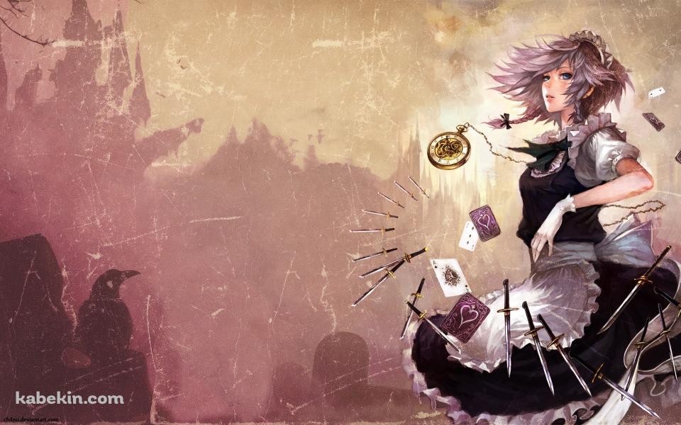 懐中時計をつけた十六夜咲夜 / 東方の壁紙(960px x 600px) 高画質 PC・デスクトップ用