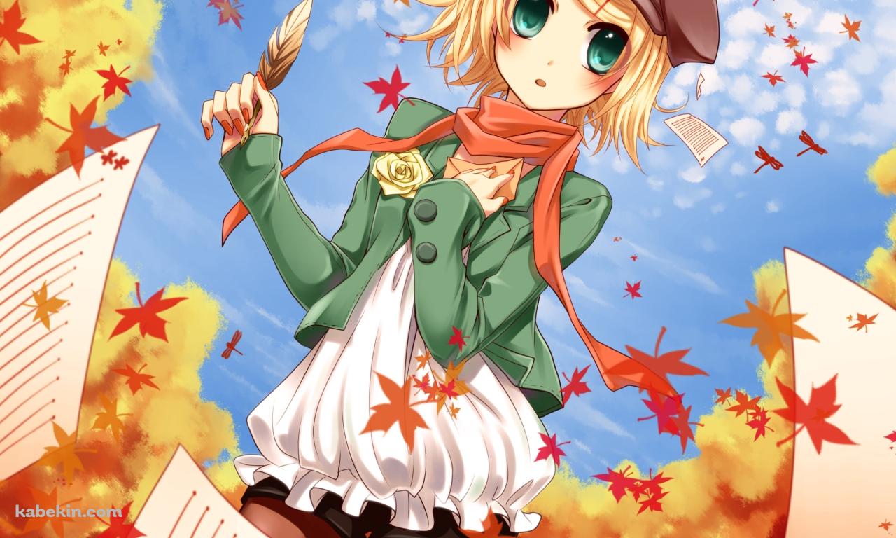 紅葉と羽を持つ鏡音リン / ボカロの壁紙(1280px x 768px) 高画質 PC・デスクトップ用