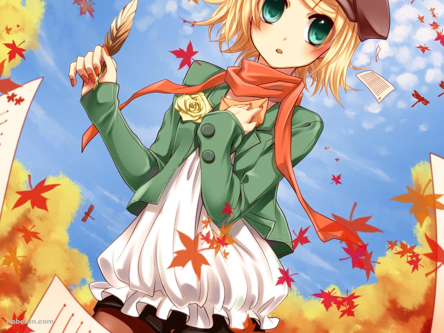 紅葉と羽を持つ鏡音リン / ボカロの壁紙(1440px x 1080px) 高画質 PC・デスクトップ用