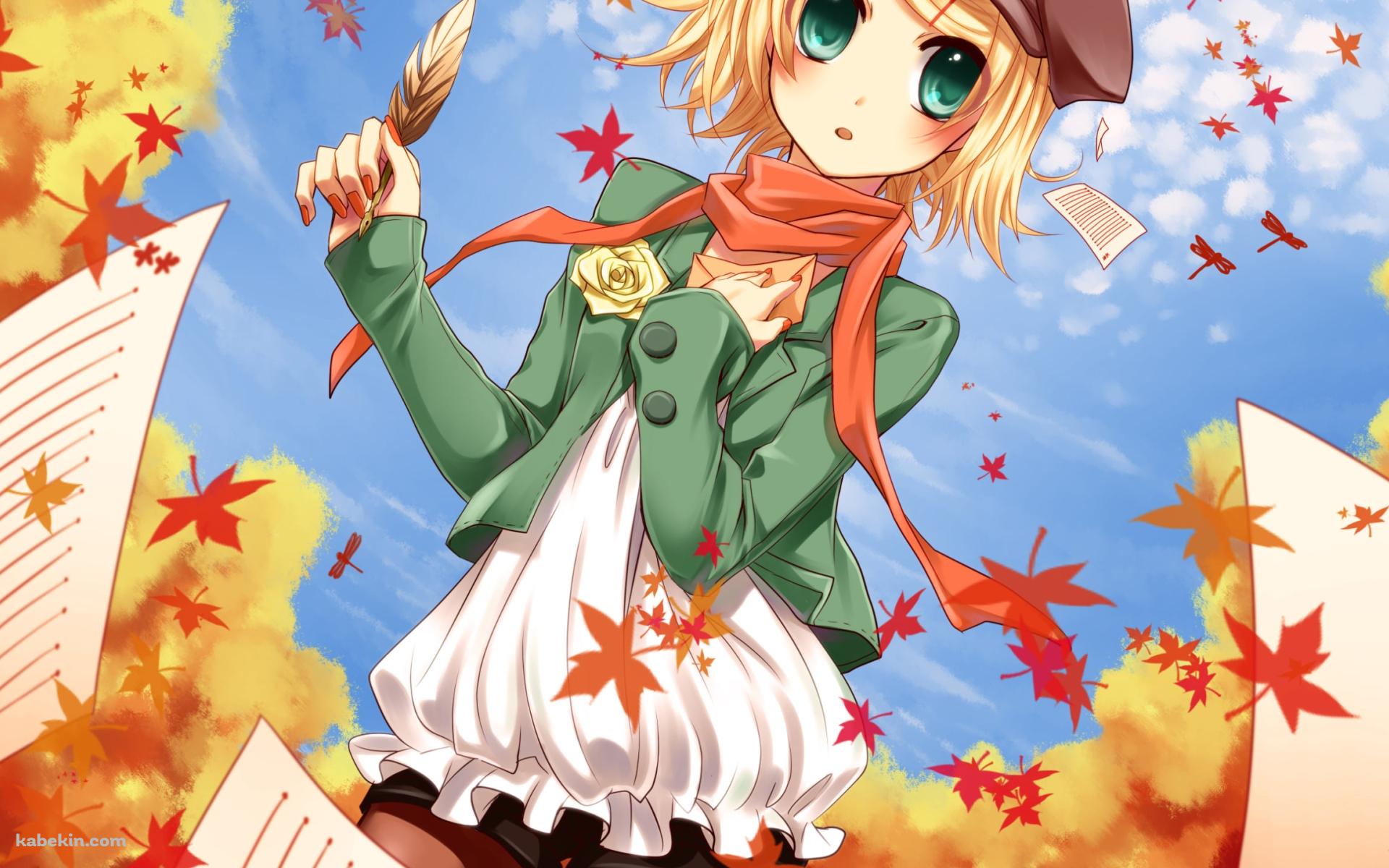 紅葉と羽を持つ鏡音リン / ボカロの壁紙(1920px x 1200px) 高画質 PC・デスクトップ用
