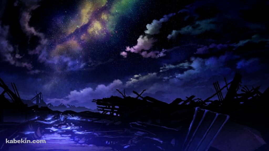 銀河と青く染まる大地 / The galaxy and the blue earthの壁紙(1024px x 576px) 高画質 PC・デスクトップ用
