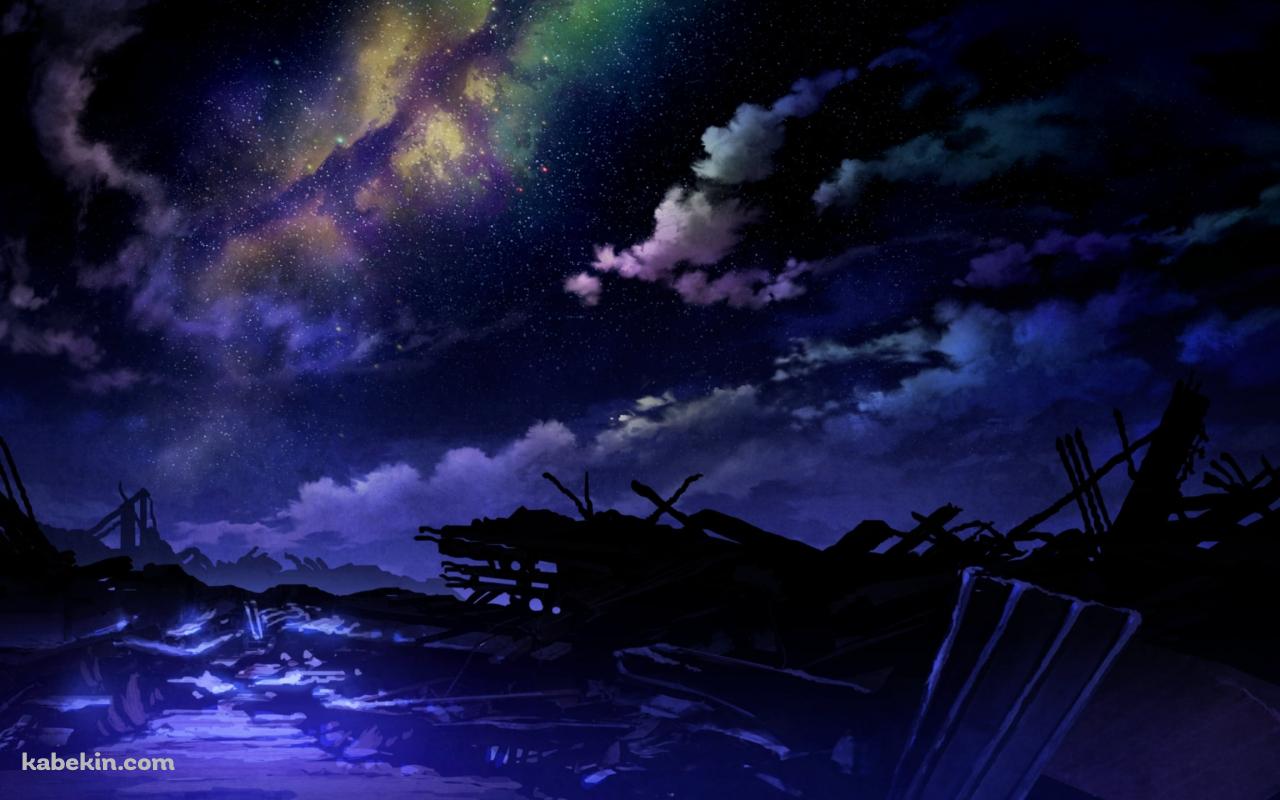 銀河と青く染まる大地 / The galaxy and the blue earthの壁紙(1280px x 800px) 高画質 PC・デスクトップ用