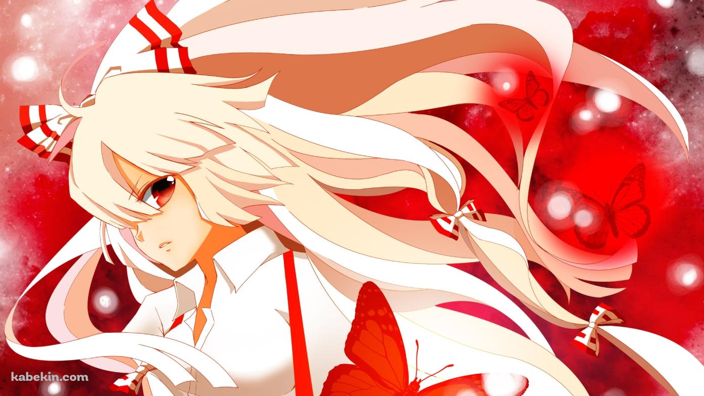 赤い蝶と藤原妹紅 / 東方の壁紙(1391px x 783px) 高画質 PC・デスクトップ用
