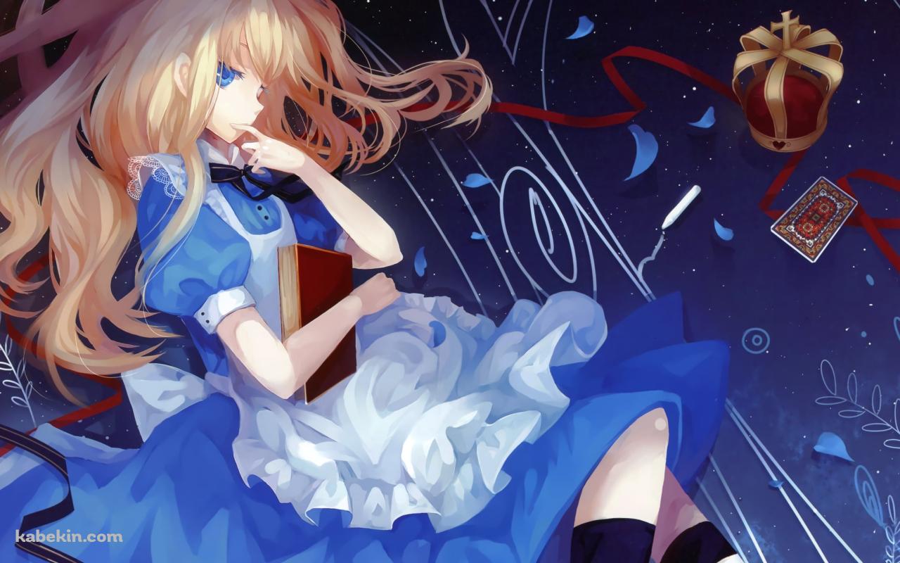 赤い本を読むアリス / 王冠 / 不思議の国のアリスの壁紙(1280px x 800px) 高画質 PC・デスクトップ用