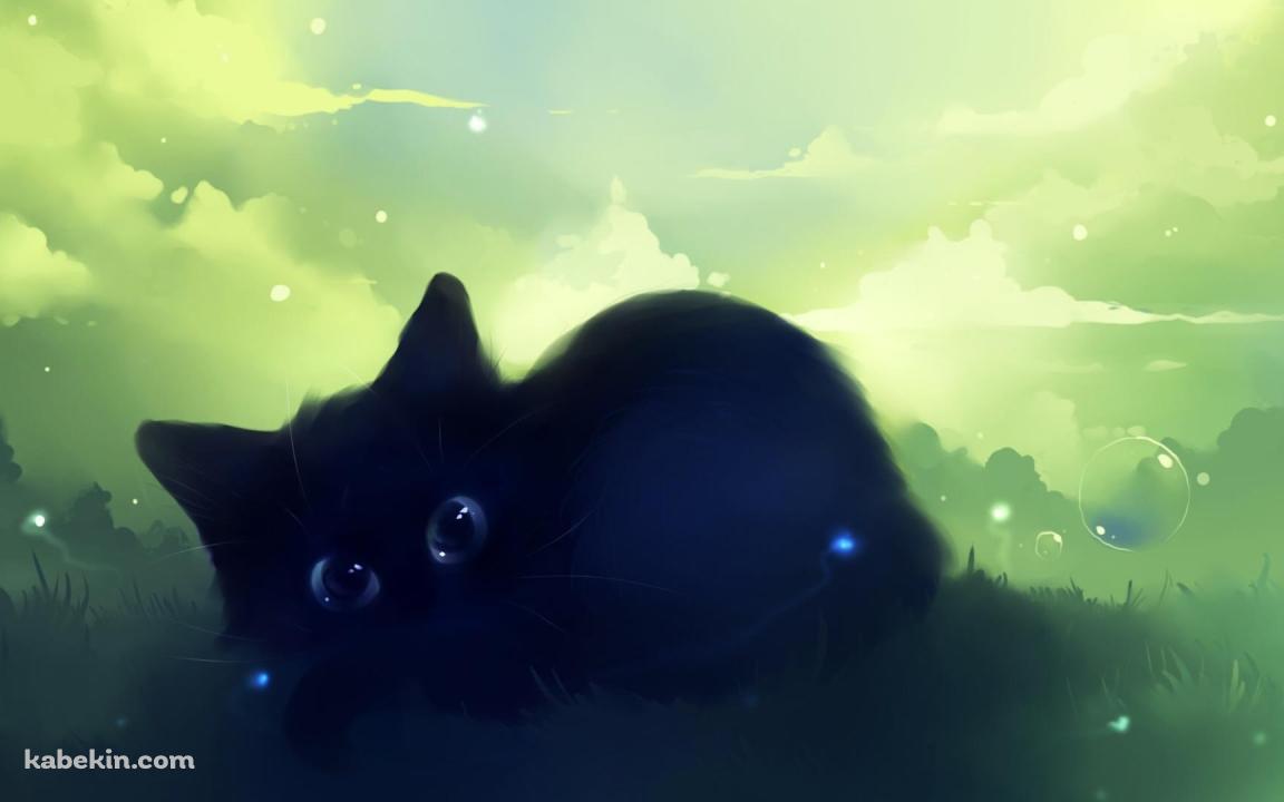 大きい黒猫のイラストの壁紙(1152px x 720px) 高画質 PC・デスクトップ用