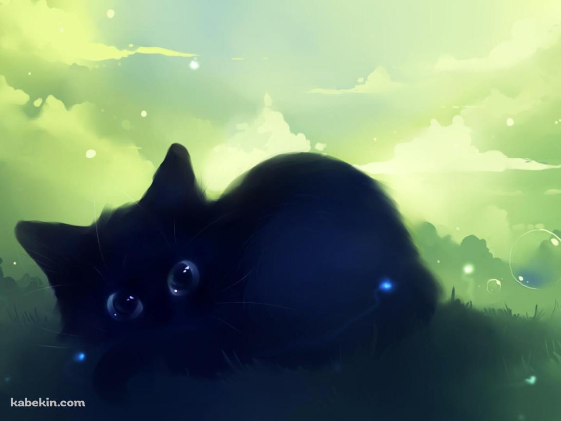 大きい黒猫のイラストの壁紙(1152px x 864px) 高画質 PC・デスクトップ用
