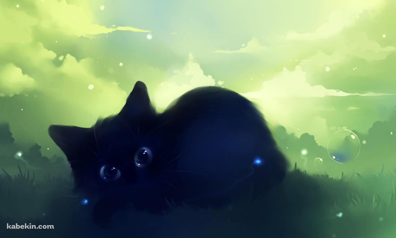 大きい黒猫のイラストの壁紙(1280px x 768px) 高画質 PC・デスクトップ用