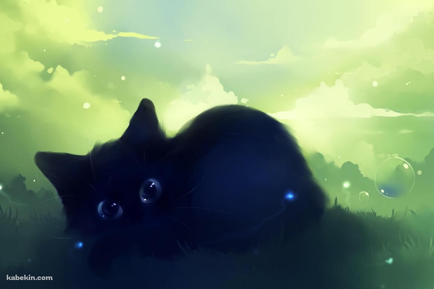 大きい黒猫のイラストの壁紙(1440px x 960px) 高画質 PC・デスクトップ用