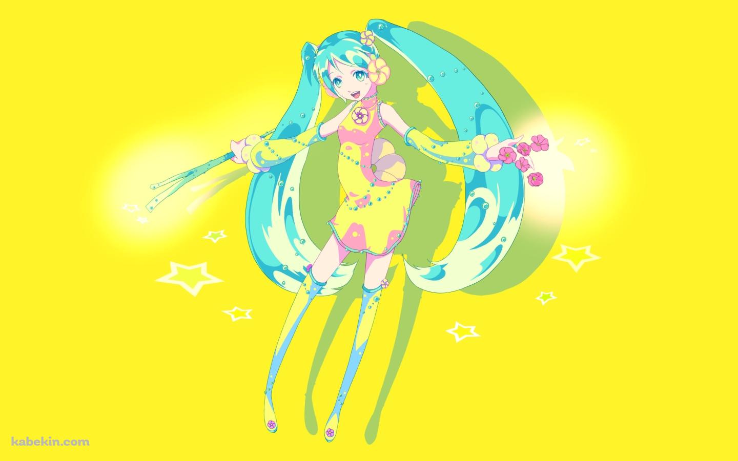 両手にネギと花を持つポップな初音ミク / ボカロの壁紙(1440px x 900px) 高画質 PC・デスクトップ用