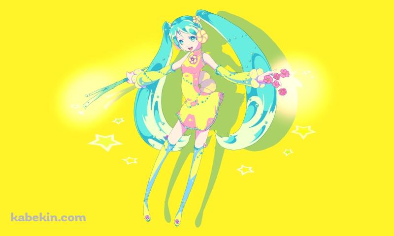 両手にネギと花を持つポップな初音ミク / ボカロの壁紙(800px x 480px) 高画質 PC・デスクトップ用